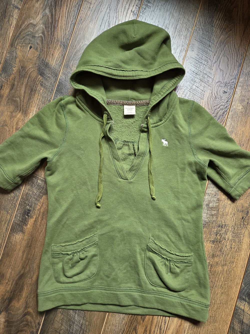 VTG Y2K Abercrombie Fitch Green Short Sleeve Hoodie M Bella Swan McBling Moose